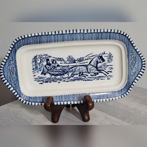 Vtg Royal China Currier & Ives Blue Butter Dish “The Road In Winter” No Lid Read